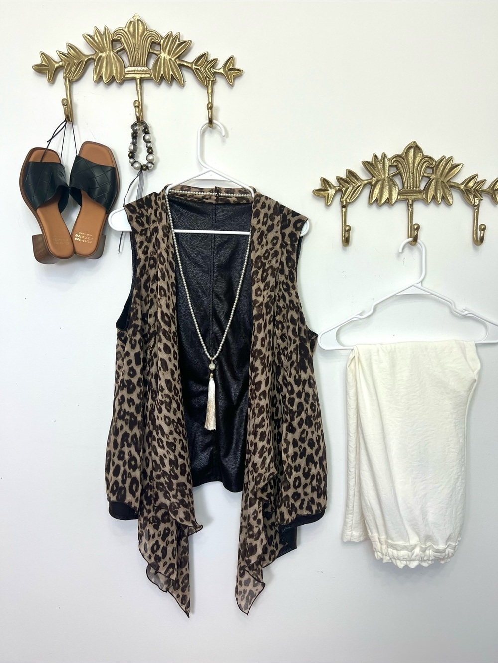 Leopard Print Draped Sleeveless Vest - Brown